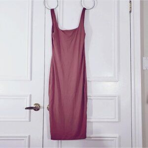 New Mauve Stretchy Square Neckline Sexy Midi Dress- Size M